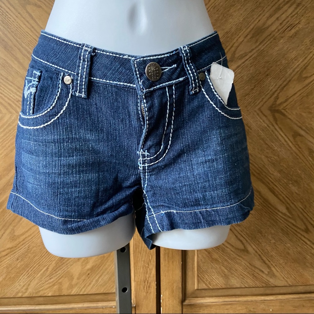 Nina Rossi denim stitching studded shirt shorts